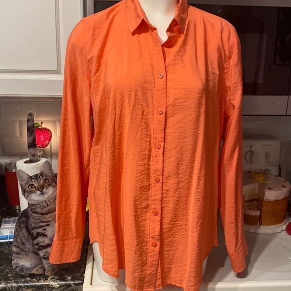 D womens Van Heusen solid orange long sleeve button up shirt size XL - Picture 1 of 4